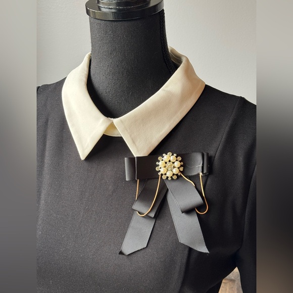 WLZD Black and White A-Line Dress with Bell Sleeves - Picture 2 of 8